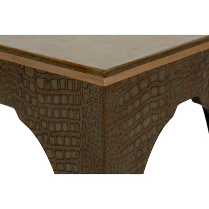 Croco Embossed Leather Stool by Sarreid Ltd.. Made from leather, wood in a unique style.