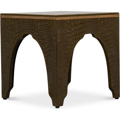 Croco Embossed Leather Stool by Sarreid Ltd.. Made from leather, wood in a unique style.