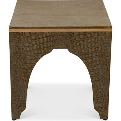 Croco Embossed Leather Stool by Sarreid Ltd.. Made from leather, wood in a unique style.