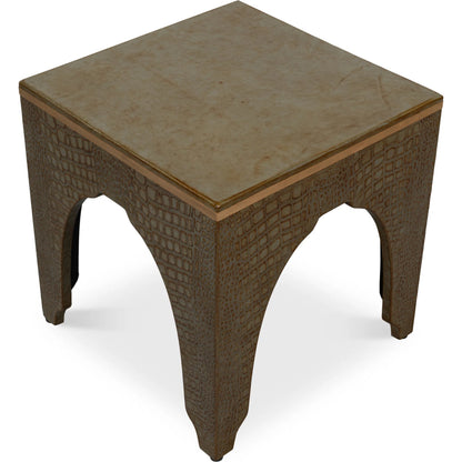 Croco Embossed Leather Stool by Sarreid Ltd.. Made from leather, wood in a unique style.