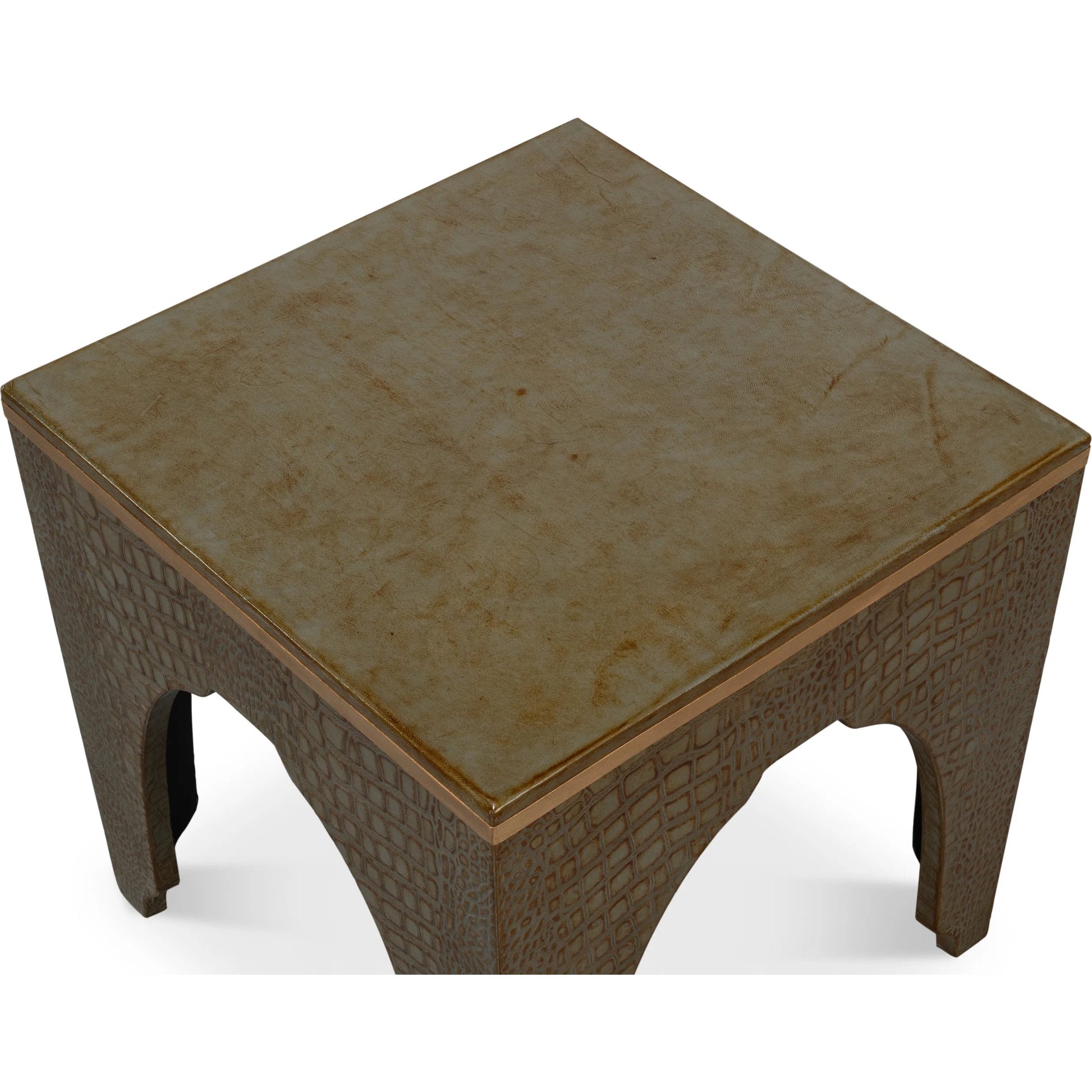 Croco Embossed Leather Stool by Sarreid Ltd.. Made from leather, wood in a unique style.