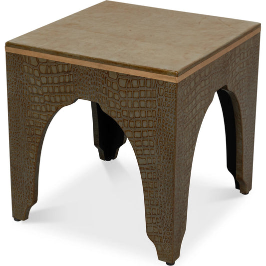Croco Embossed Leather Stool by Sarreid Ltd.. Made from leather, wood in a unique style.
