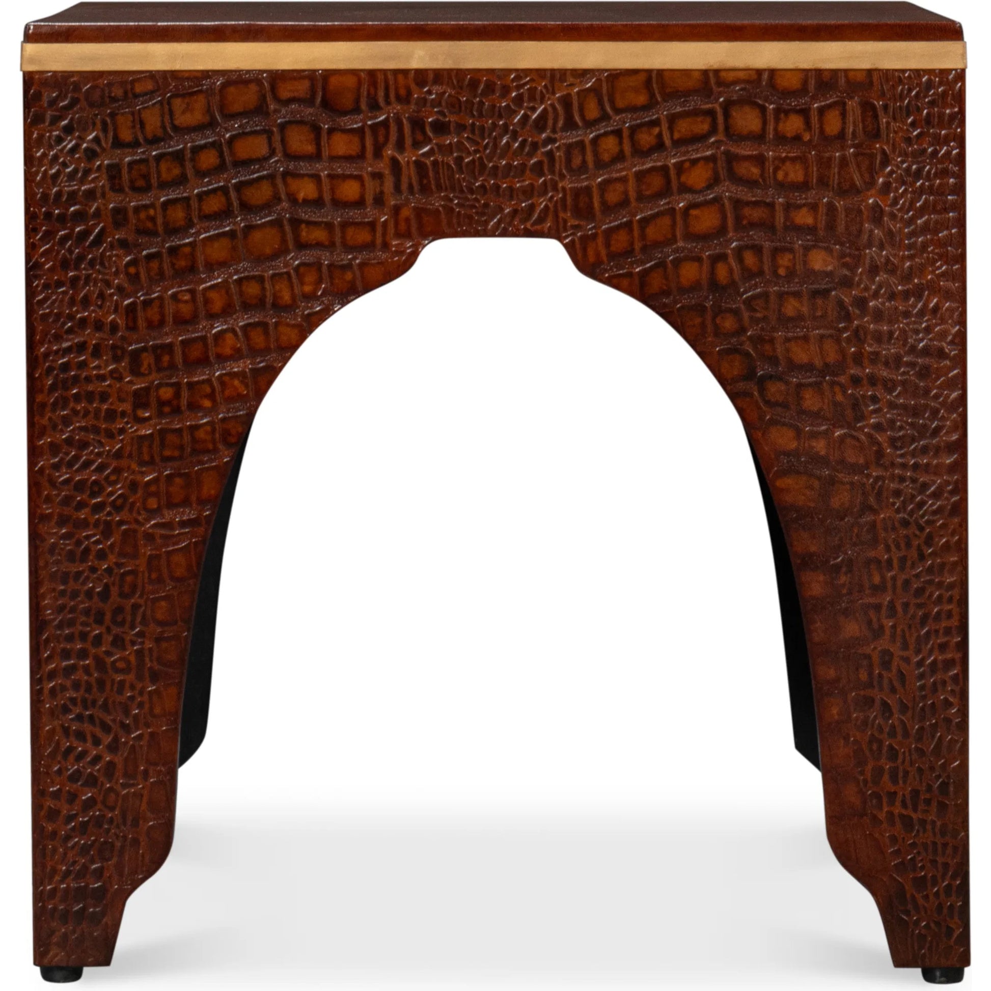 Croco Embossed Leather Stool by Sarreid Ltd.. Made from leather, wood in a unique style.