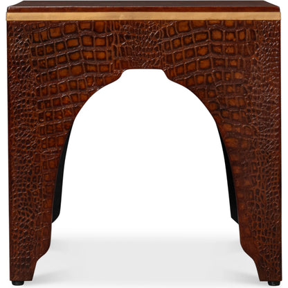Croco Embossed Leather Stool by Sarreid Ltd.. Made from leather, wood in a unique style.