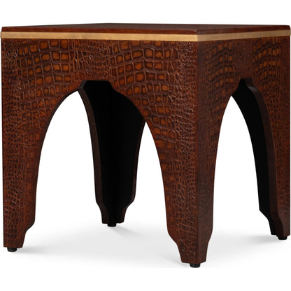 Croco Embossed Leather Stool by Sarreid Ltd.. Made from leather, wood in a unique style.