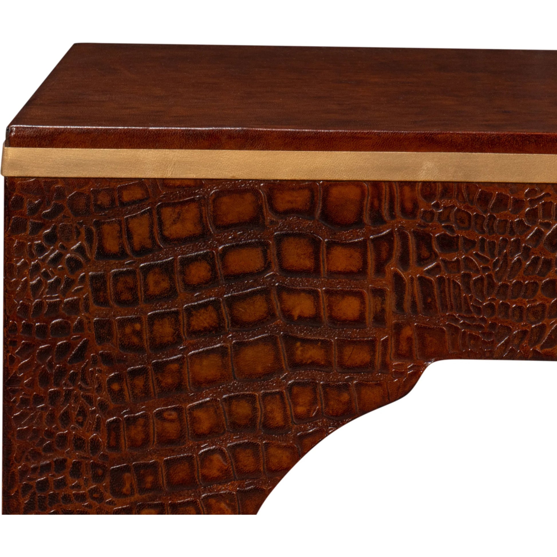Croco Embossed Leather Stool by Sarreid Ltd.. Made from leather, wood in a unique style.