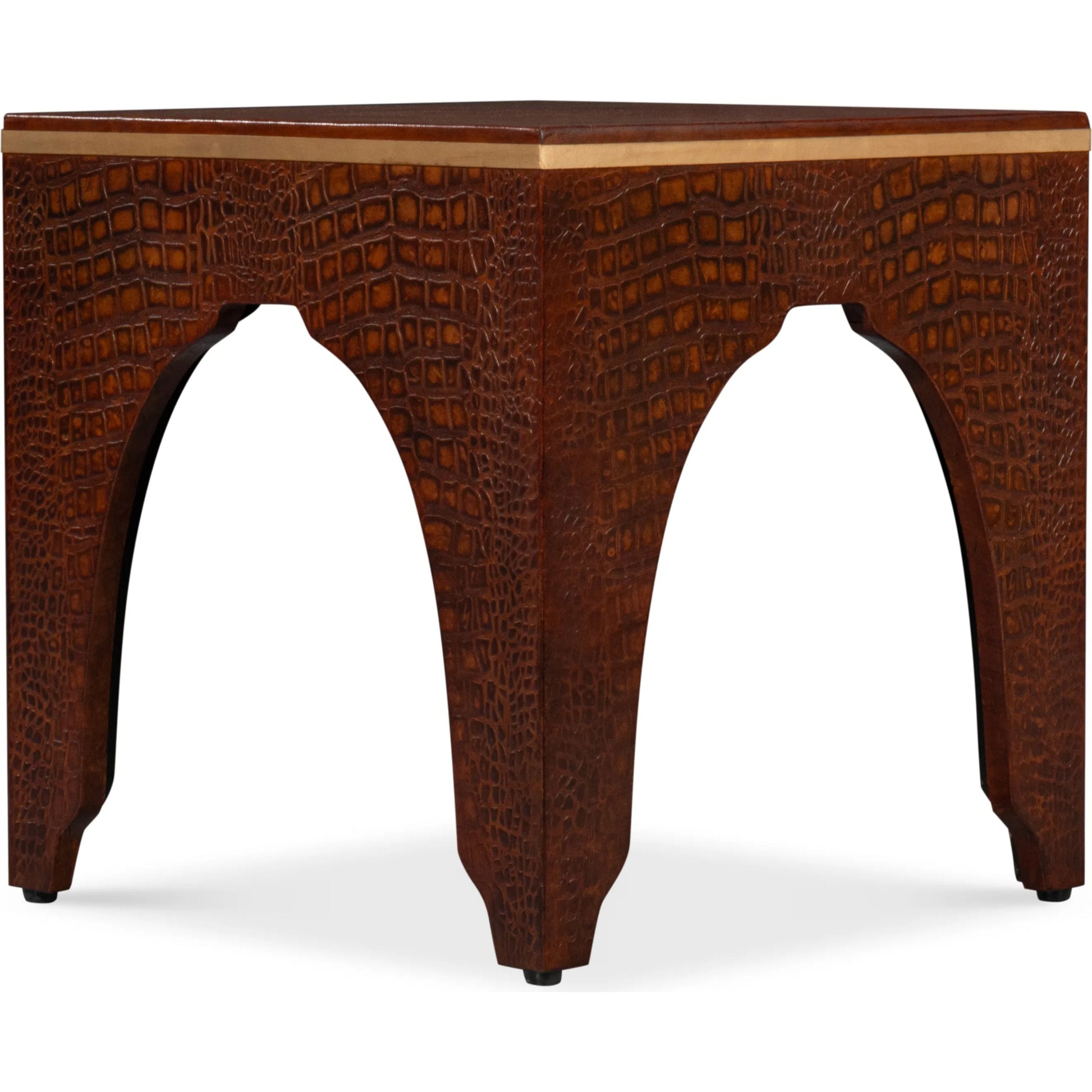 Croco Embossed Leather Stool by Sarreid Ltd.. Made from leather, wood in a unique style.