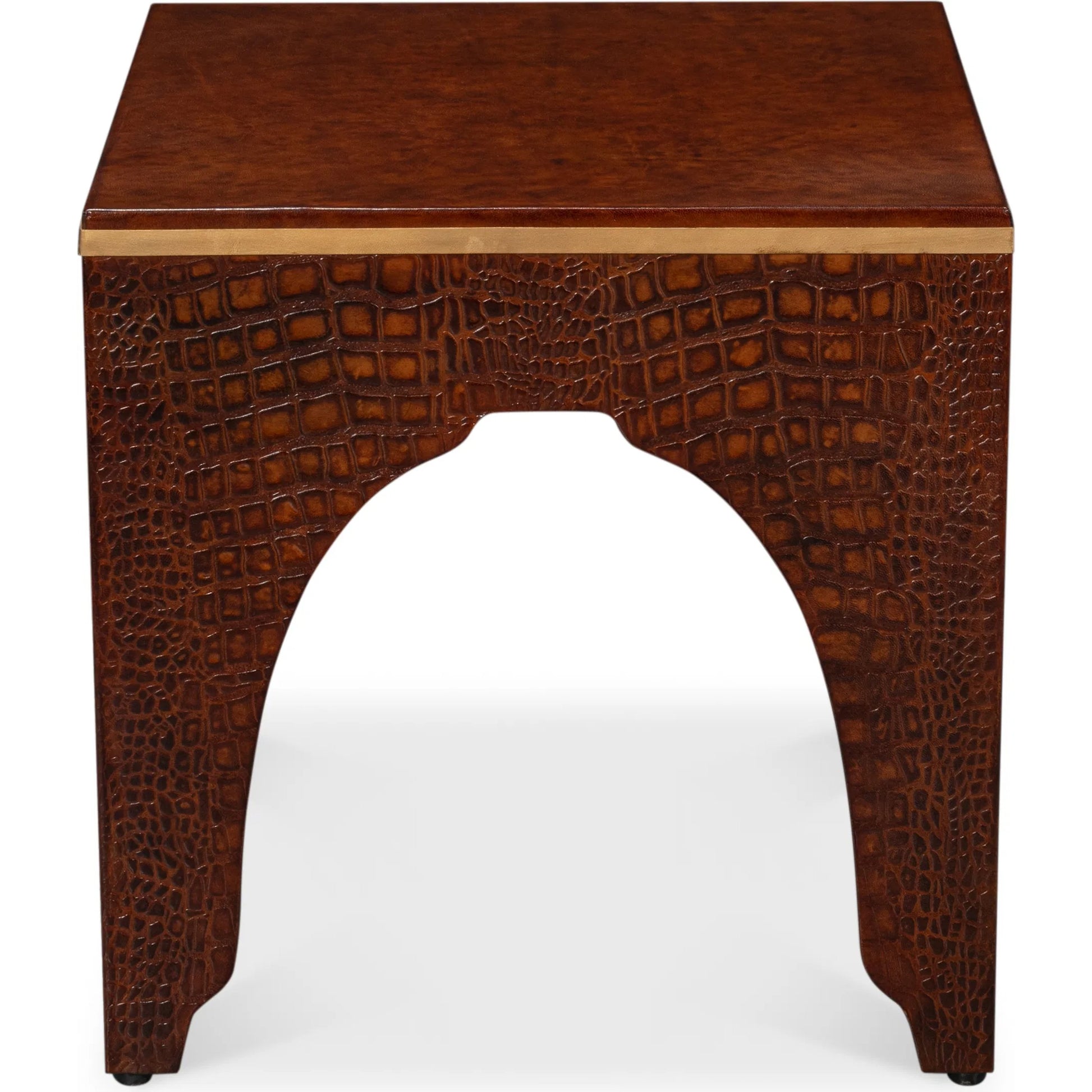 Croco Embossed Leather Stool by Sarreid Ltd.. Made from leather, wood in a unique style.