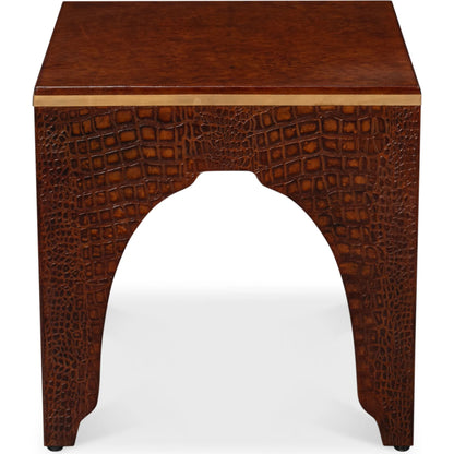 Croco Embossed Leather Stool by Sarreid Ltd.. Made from leather, wood in a unique style.