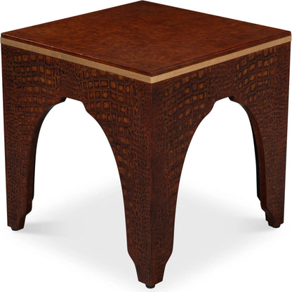 Croco Embossed Leather Stool by Sarreid Ltd.. Made from leather, wood in a unique style.