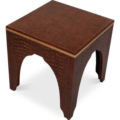Croco Embossed Leather Stool by Sarreid Ltd.. Made from leather, wood in a unique style.