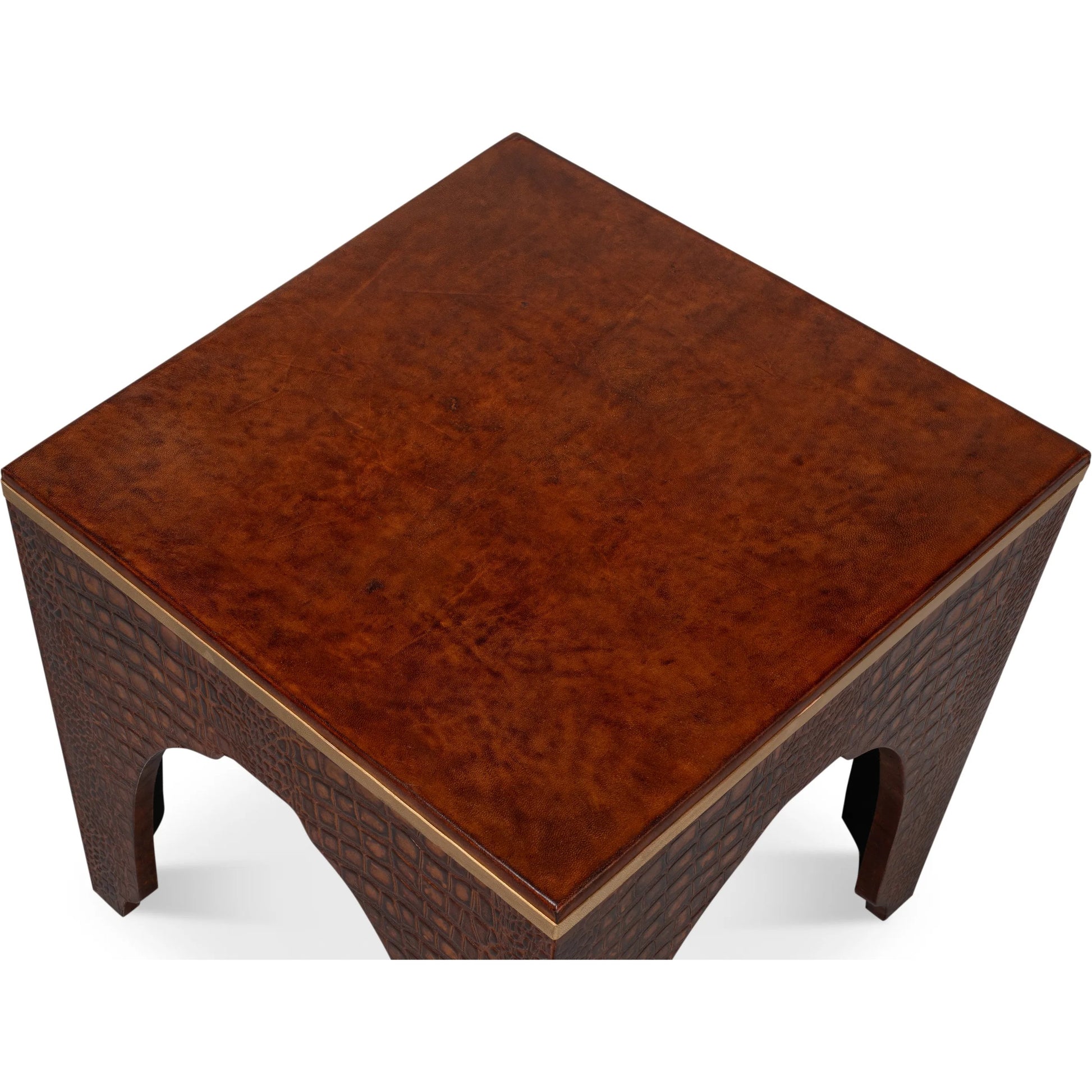 Croco Embossed Leather Stool by Sarreid Ltd.. Made from leather, wood in a unique style.