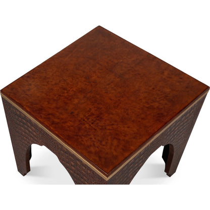 Croco Embossed Leather Stool by Sarreid Ltd.. Made from leather, wood in a unique style.