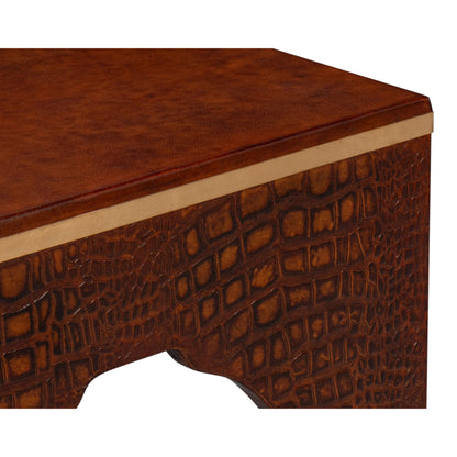 Croco Embossed Leather Stool by Sarreid Ltd.. Made from leather, wood in a unique style.