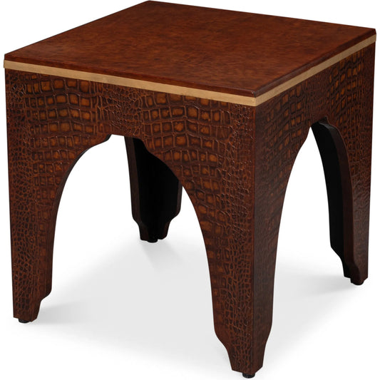 Croco Embossed Leather Stool by Sarreid Ltd.. Made from leather, wood in a unique style.