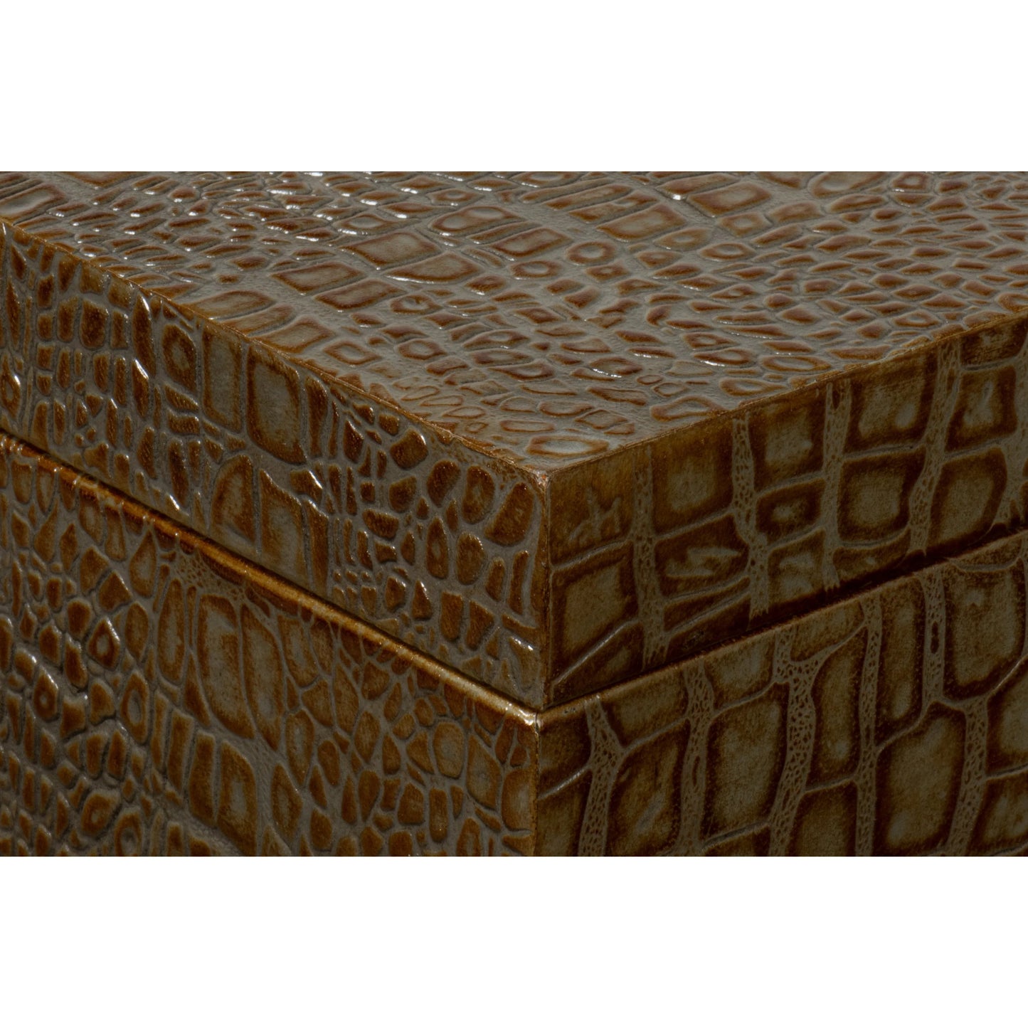 032 SI-2238585 | Closeup | Lyle Leather Box by Sarreid Ltd.. Made from croco embossed leather over wood in a modern style.