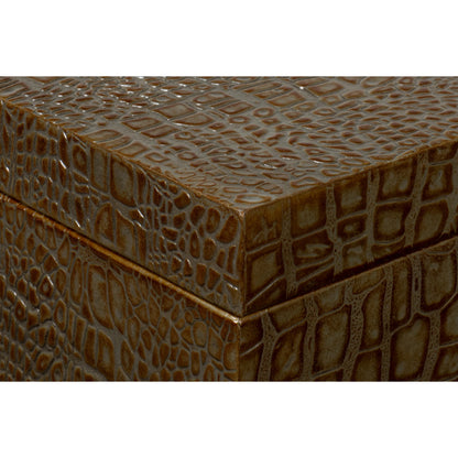 Lyle Leather Box by Sarreid Ltd.. Made from croco embossed leather over wood in a modern style.