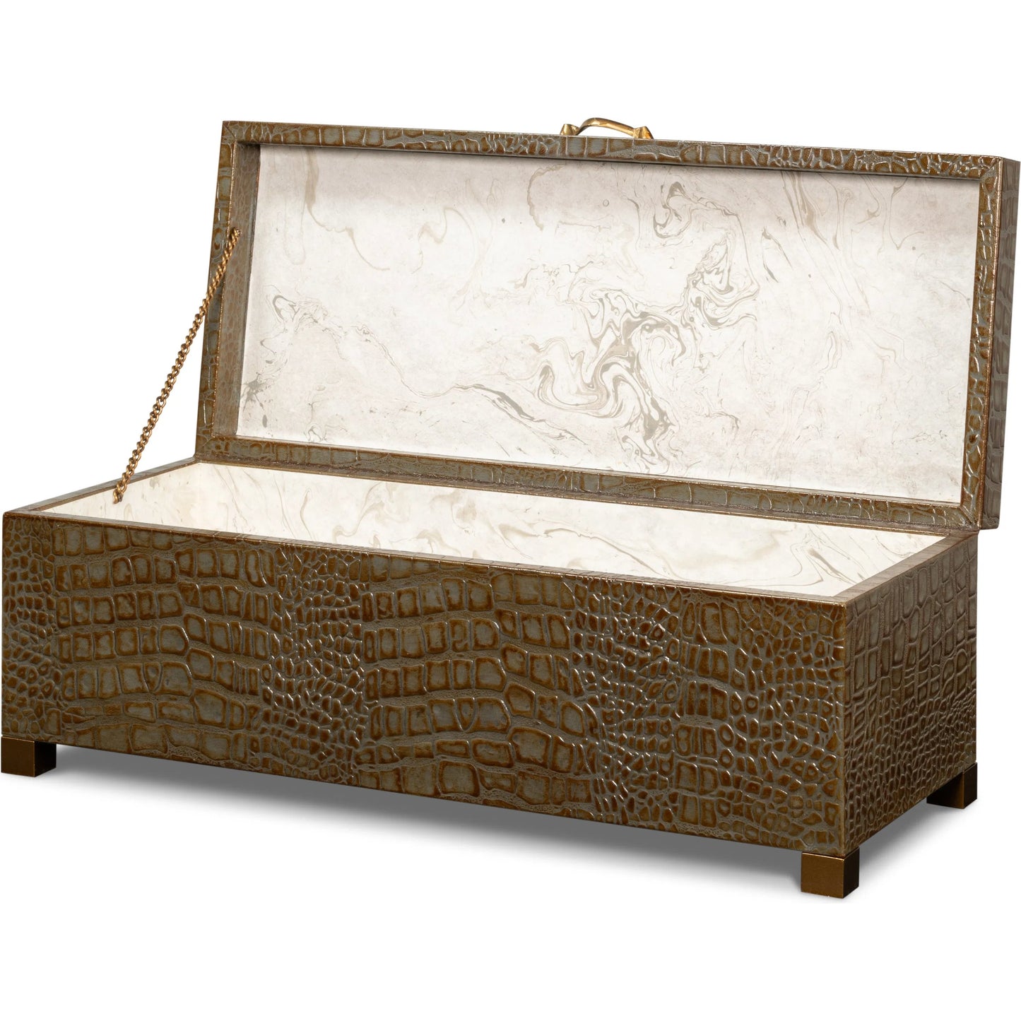 014 SI-2238585 | Additional Silo | Lyle Leather Box by Sarreid Ltd.. Made from croco embossed leather over wood in a modern style.