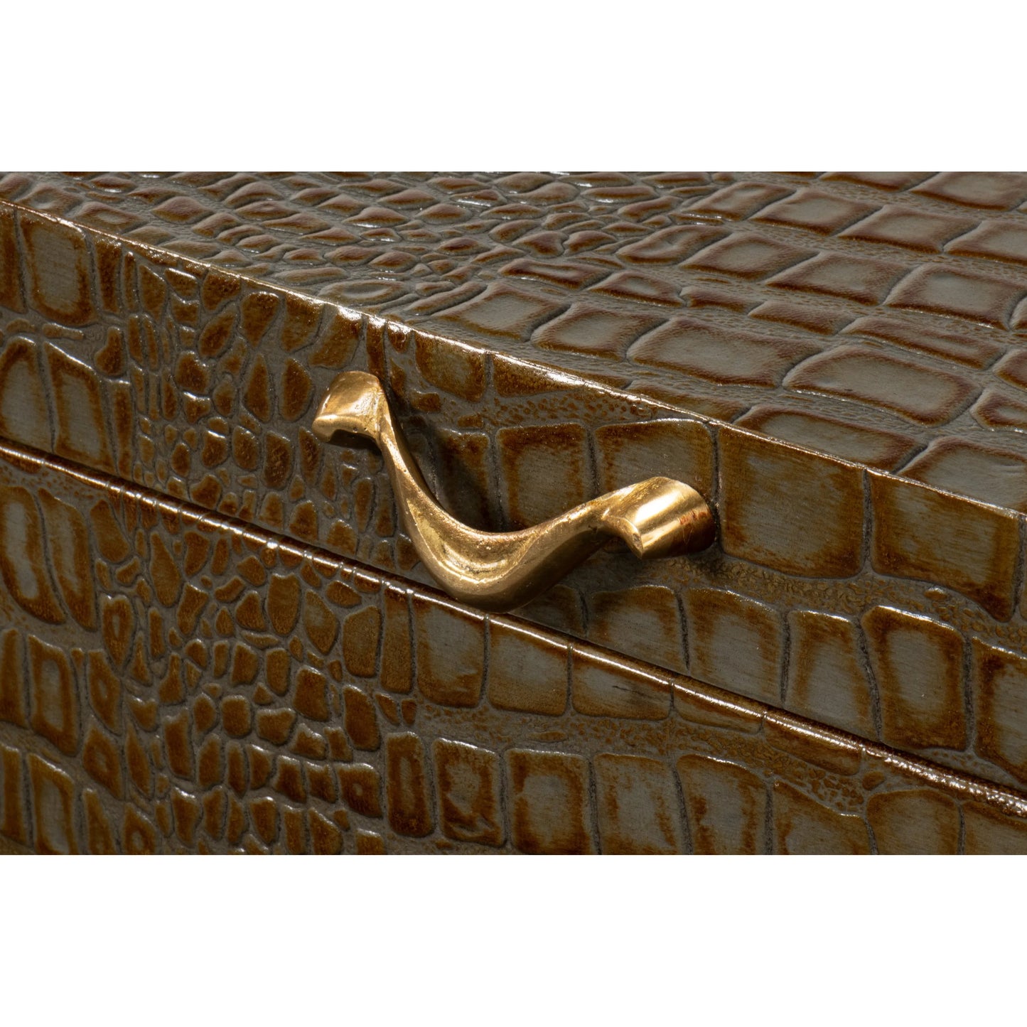 031 SI-2238585 | Closeup | Lyle Leather Box by Sarreid Ltd.. Made from croco embossed leather over wood in a modern style.