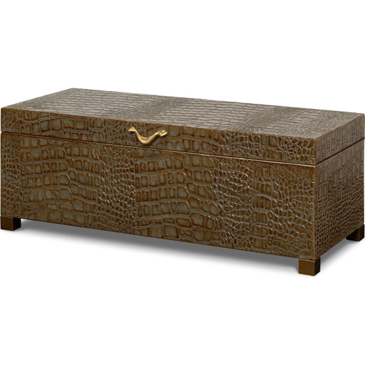 Lyle Leather Box by Sarreid Ltd.. Made from croco embossed leather over wood in a unique style.