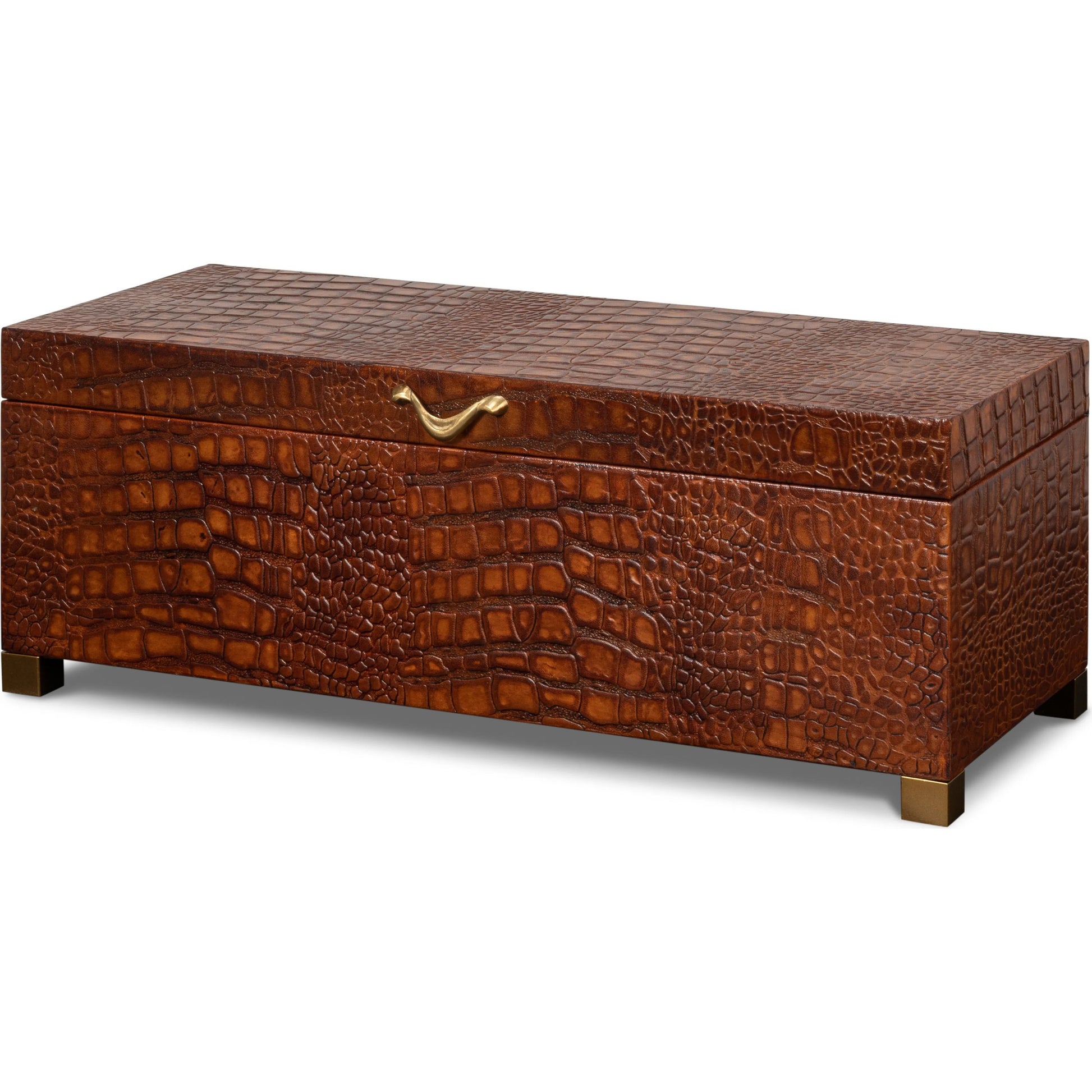 Lyle Leather Box by Sarreid Ltd.. Made from croco embossed leather over wood in a modern style.