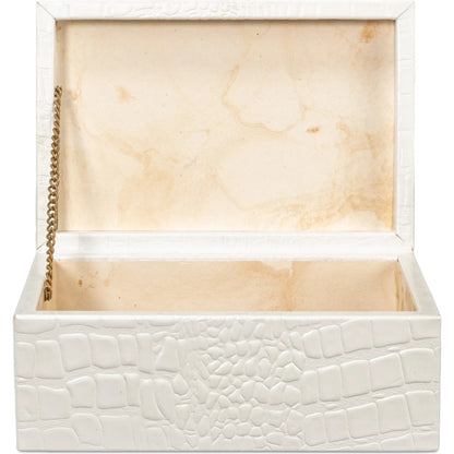 Candece Leather Box by Sarreid Ltd.. Made from croco embossed leather over wood in a unique style.