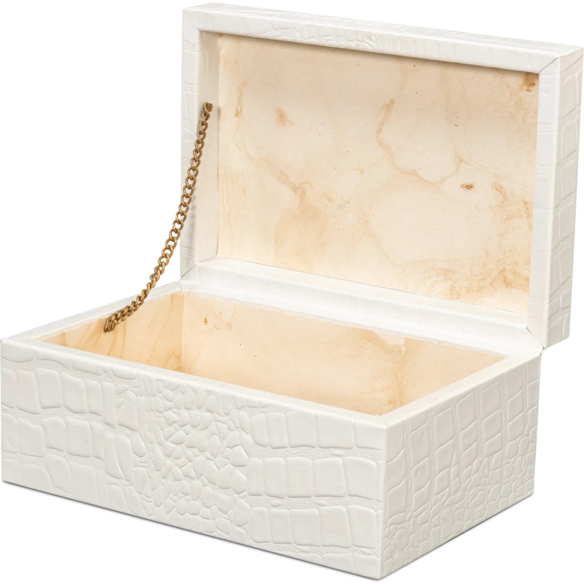 Candece Leather Box by Sarreid Ltd.. Made from croco embossed leather over wood in a unique style.