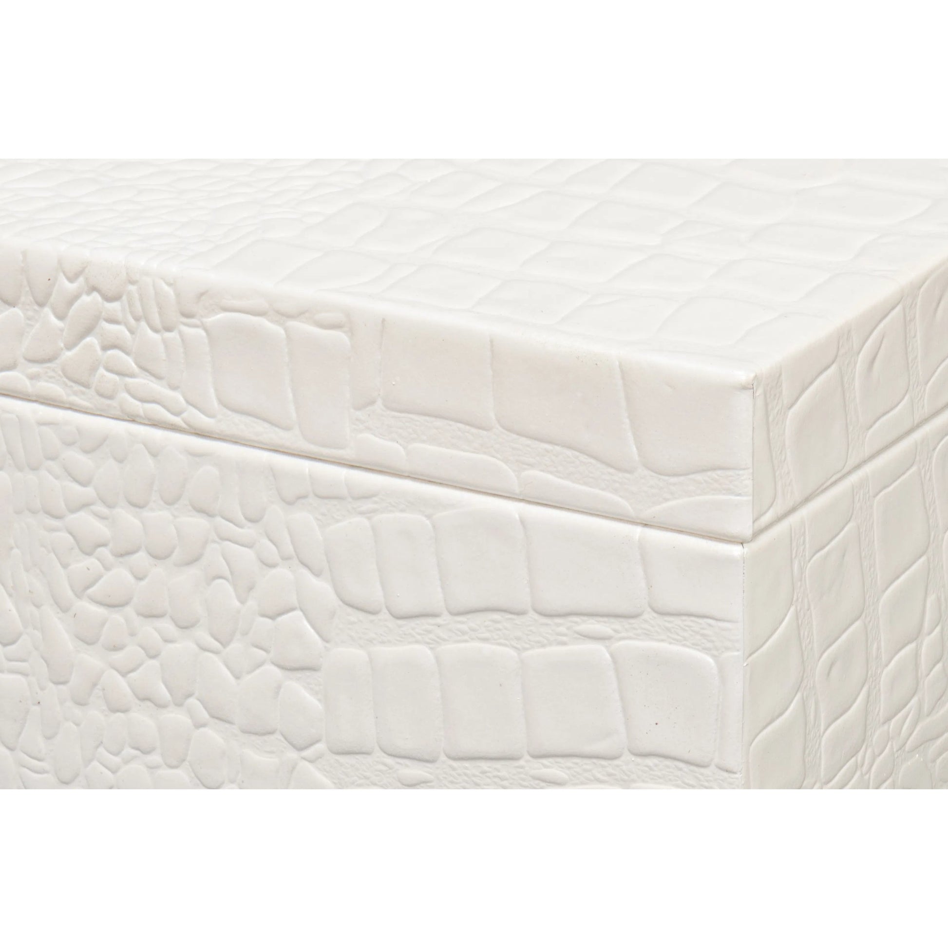 Candece Leather Box by Sarreid Ltd.. Made from croco embossed leather over wood in a unique style.