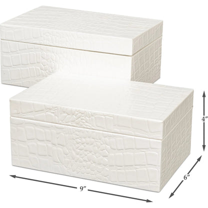 Candece Leather Box by Sarreid Ltd.. Made from croco embossed leather over wood in a transitional style.