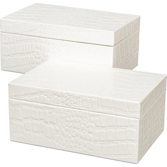 Candece Leather Box by Sarreid Ltd.. Made from croco embossed leather over wood in a unique style.