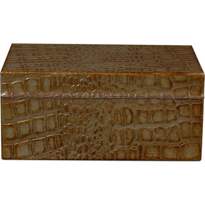 Candece Leather Box by Sarreid Ltd.. Made from croco embossed leather over wood in a unique style.