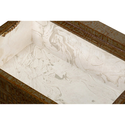 Candece Leather Box by Sarreid Ltd.. Made from croco embossed leather over wood in a unique style.