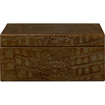 Candece Leather Box by Sarreid Ltd.. Made from croco embossed leather over wood in a unique style.