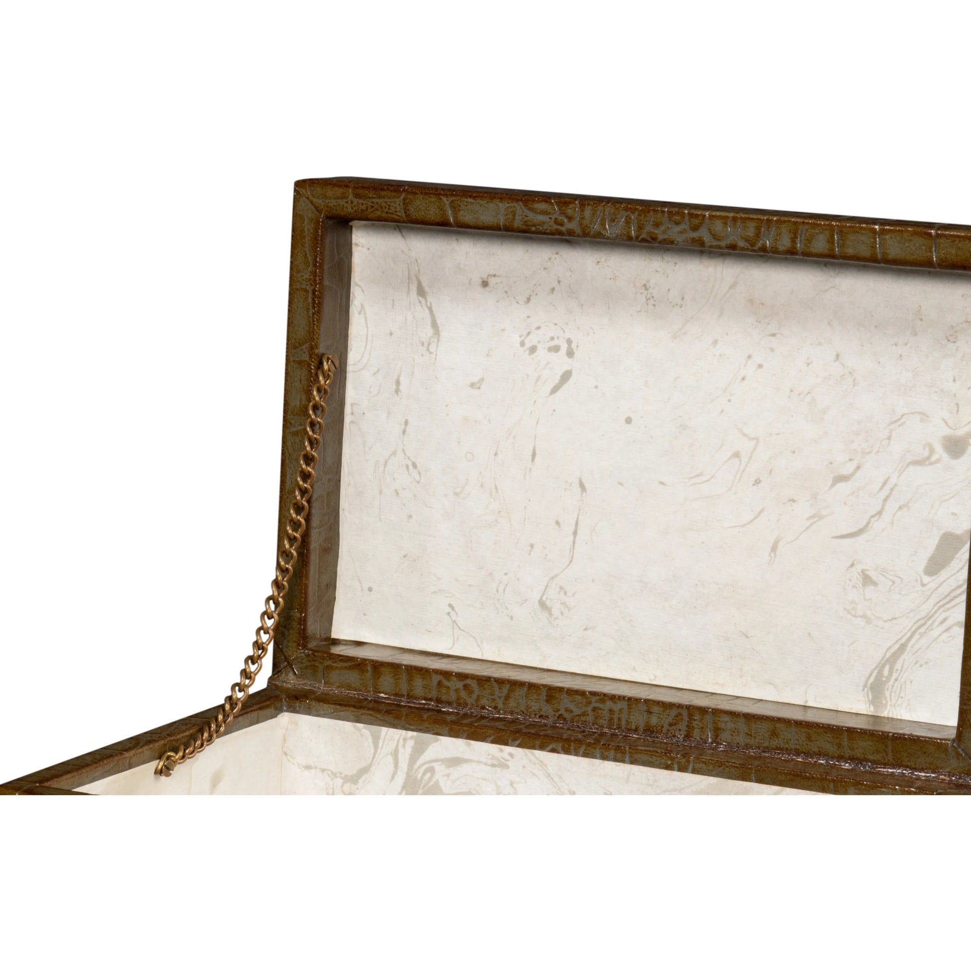 Candece Leather Box by Sarreid Ltd.. Made from croco embossed leather over wood in a unique style.