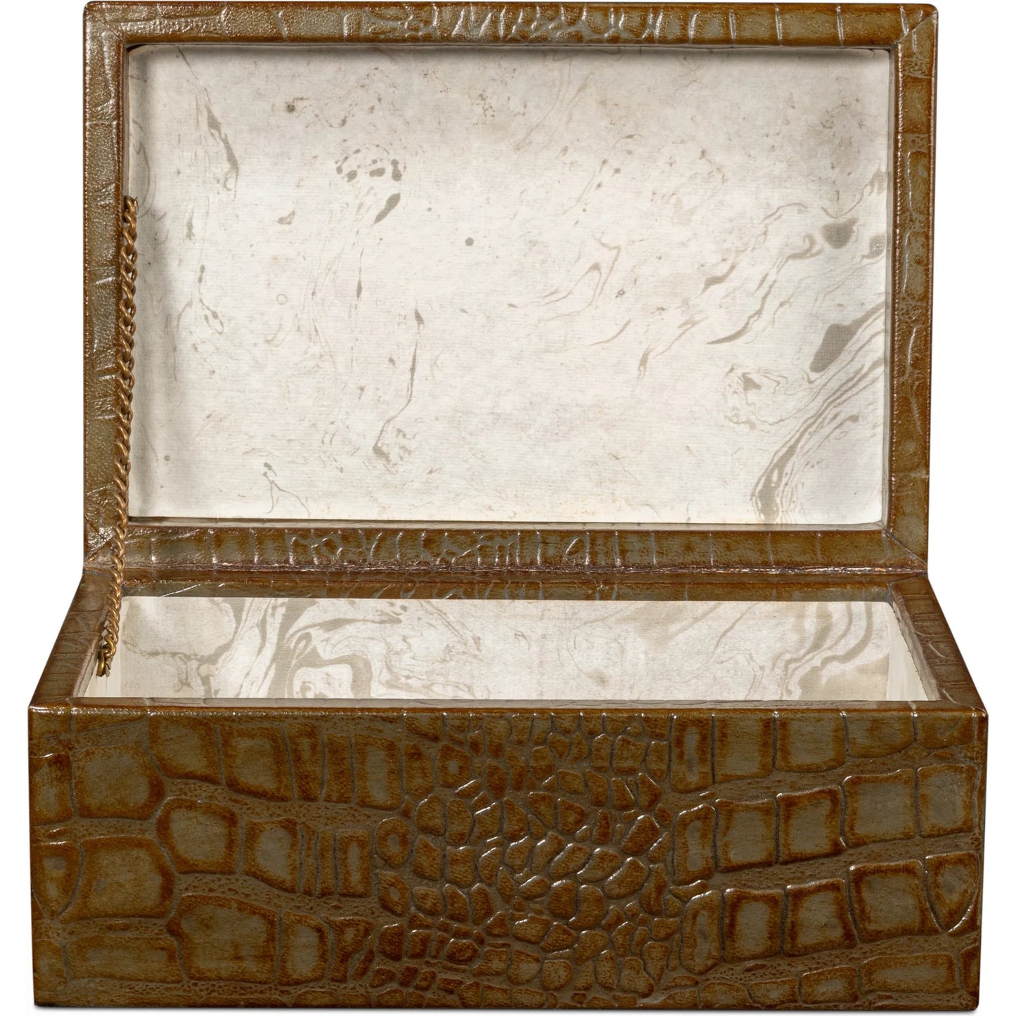 018 SI-2238588 | Additional Silo | Candece Leather Box by Sarreid Ltd.. Made from croco embossed leather over wood in a unique style.