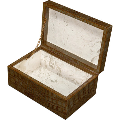 Candece Leather Box by Sarreid Ltd.. Made from croco embossed leather over wood in a unique style.