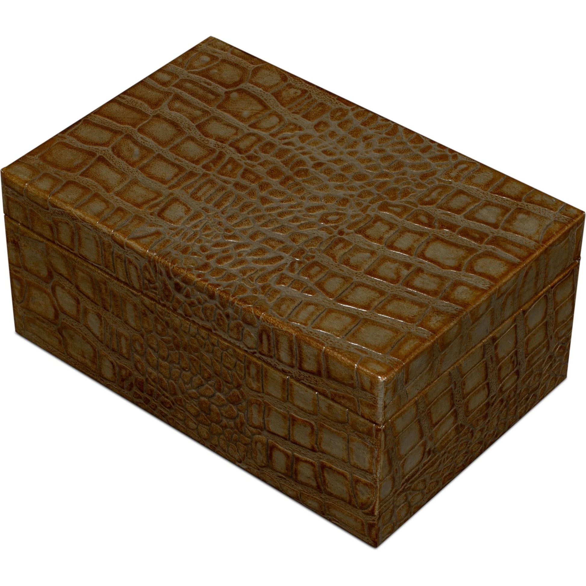 Candece Leather Box by Sarreid Ltd.. Made from croco embossed leather over wood in a unique style.