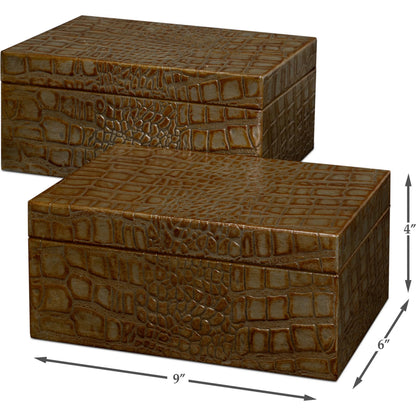 Candece Leather Box by Sarreid Ltd.. Made from croco embossed leather over wood in a transitional style.