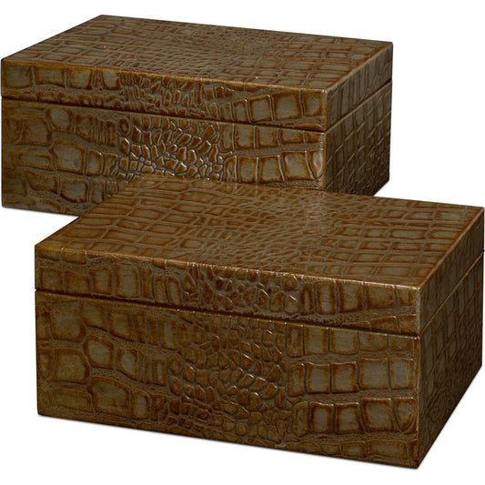 Candece Leather Box by Sarreid Ltd.. Made from croco embossed leather over wood in a unique style.