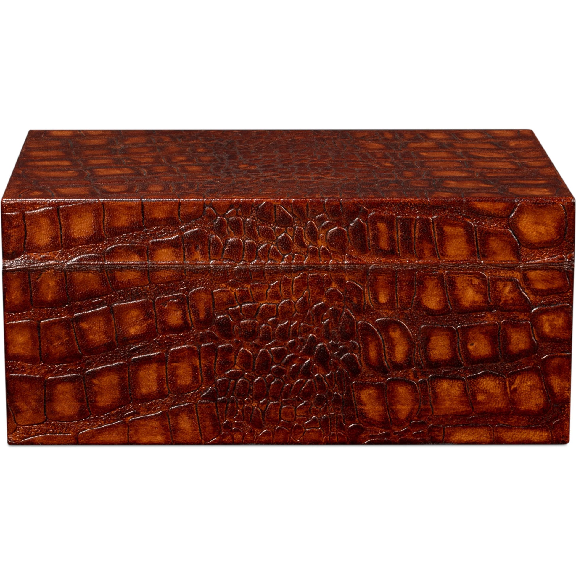 Candece Leather Box by Sarreid Ltd.. Made from croco embossed leather over wood in a unique style.