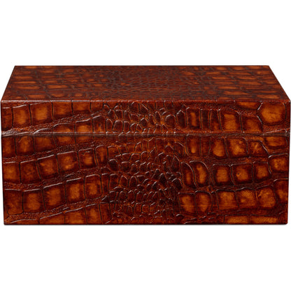 Candece Leather Box by Sarreid Ltd.. Made from croco embossed leather over wood in a unique style.