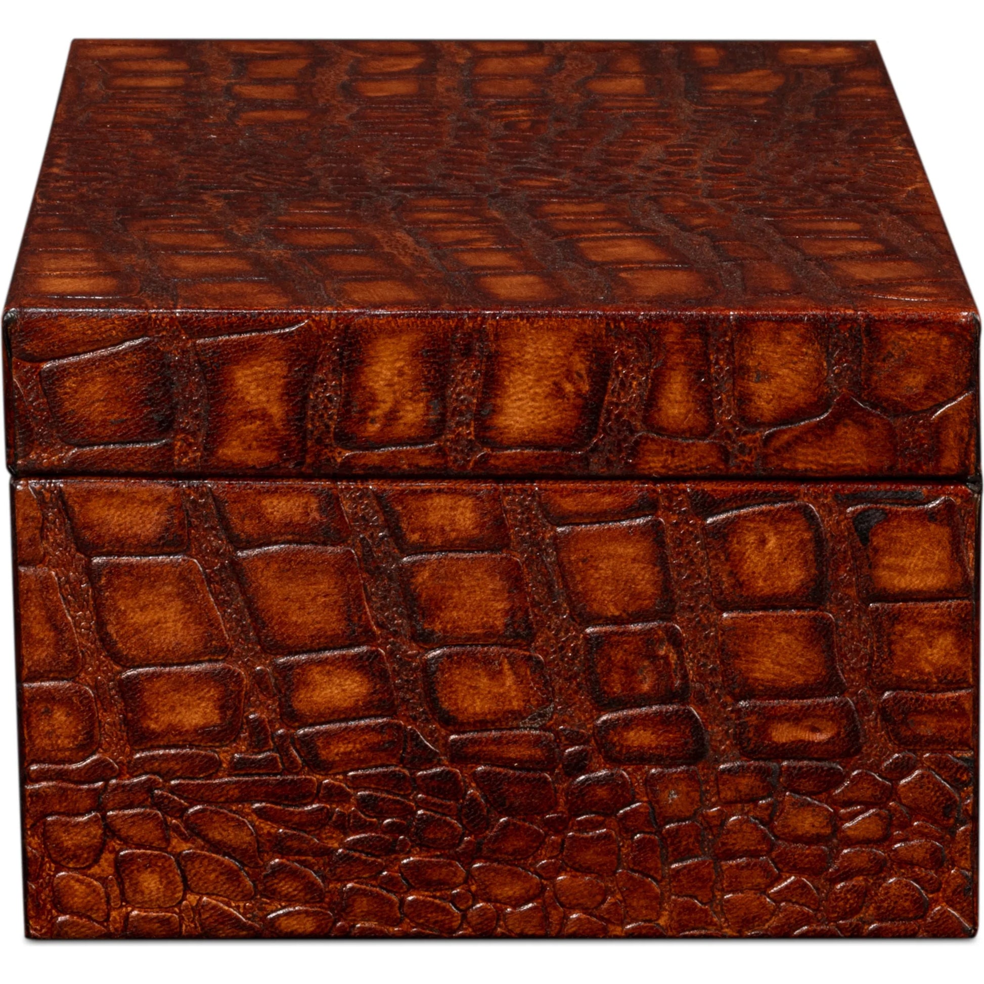 Candece Leather Box by Sarreid Ltd.. Made from croco embossed leather over wood in a unique style.