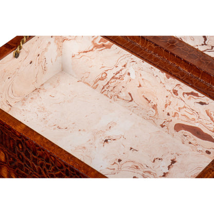 Candece Leather Box by Sarreid Ltd.. Made from croco embossed leather over wood in a unique style.