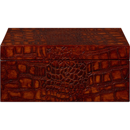 Candece Leather Box by Sarreid Ltd.. Made from croco embossed leather over wood in a unique style.