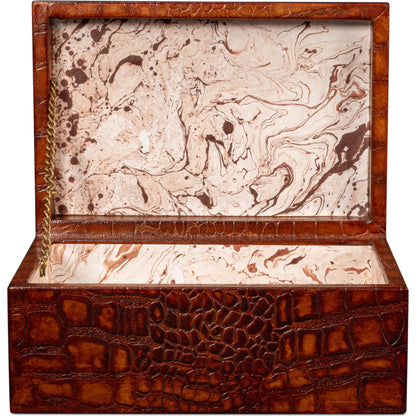 Candece Leather Box by Sarreid Ltd.. Made from croco embossed leather over wood in a unique style.