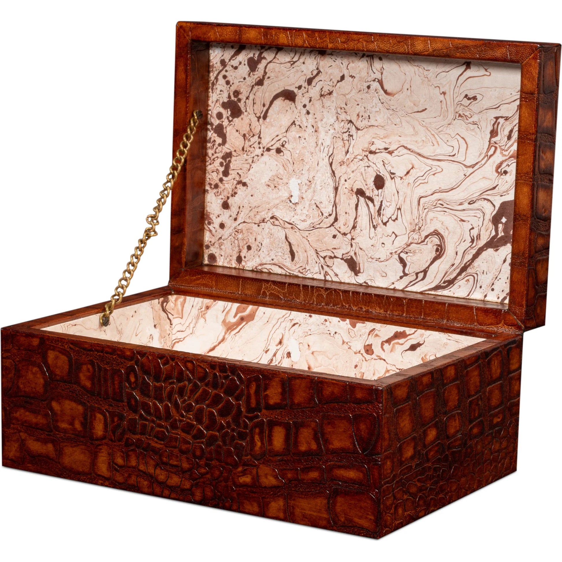 Candece Leather Box by Sarreid Ltd.. Made from croco embossed leather over wood in a unique style.