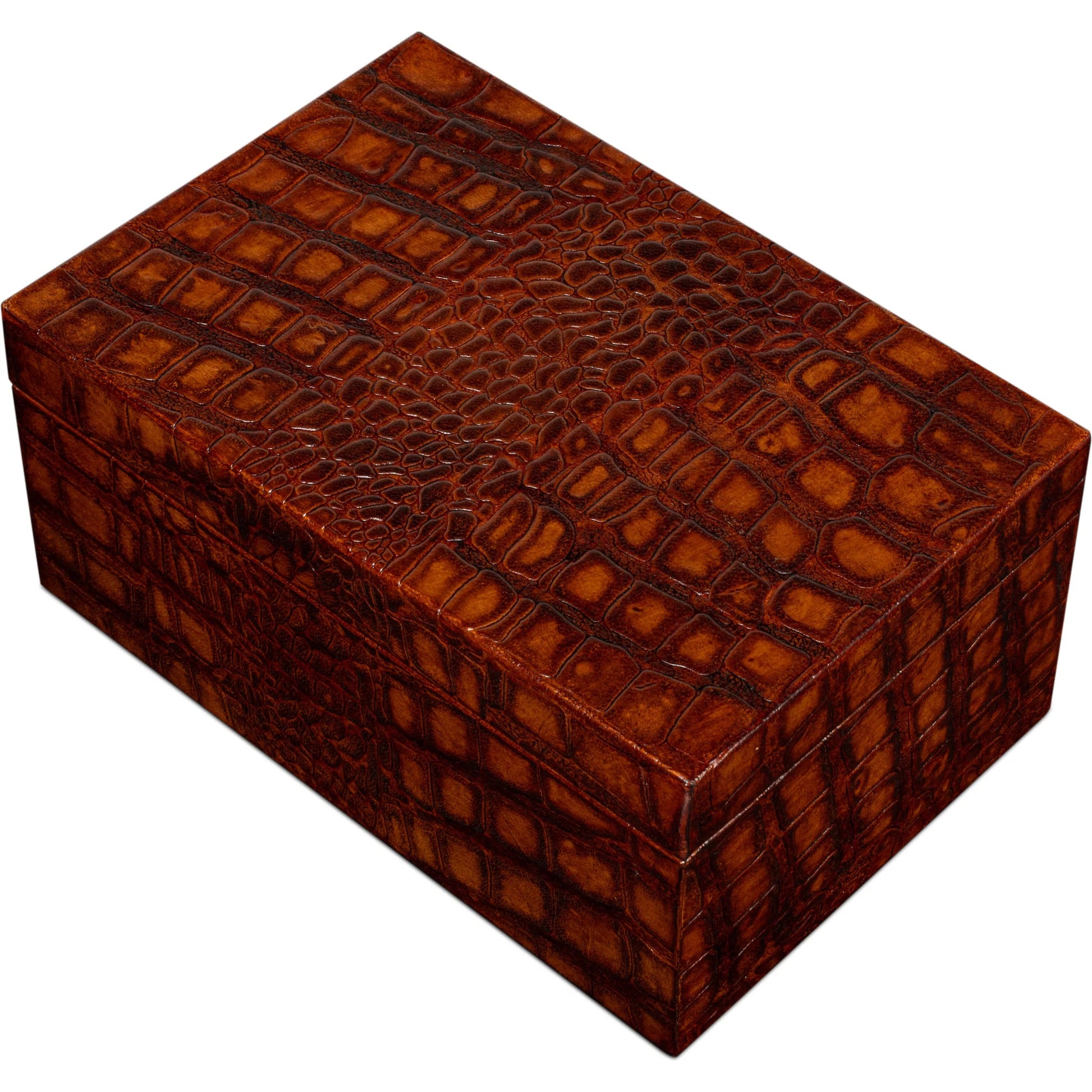 Candece Leather Box by Sarreid Ltd.. Made from croco embossed leather over wood in a unique style.