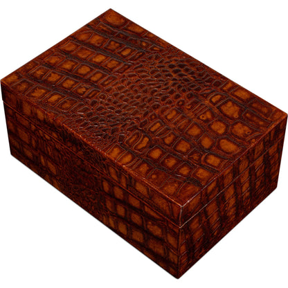 Candece Leather Box by Sarreid Ltd.. Made from croco embossed leather over wood in a unique style.