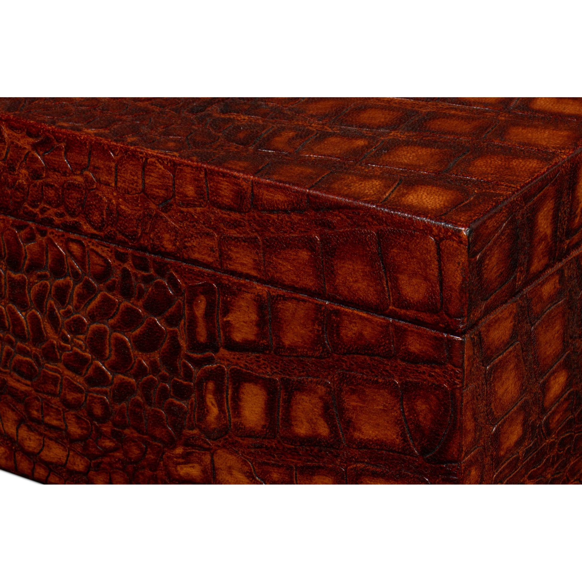 Candece Leather Box by Sarreid Ltd.. Made from croco embossed leather over wood in a unique style.