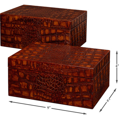 Candece Leather Box by Sarreid Ltd.. Made from croco embossed leather over wood in a transitional style.